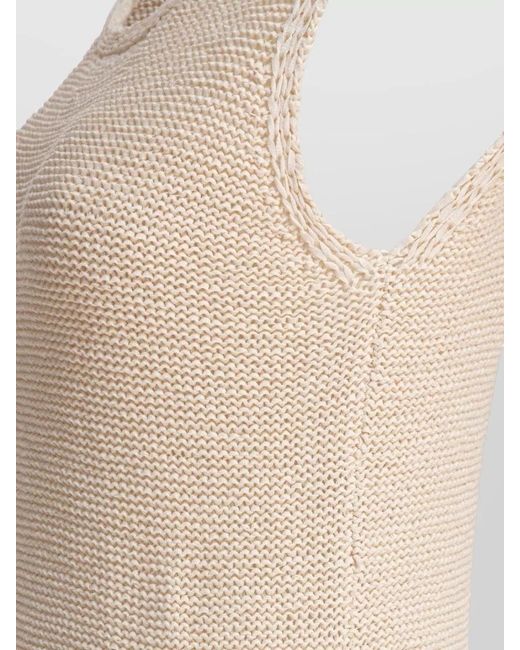 Sandbeige White Knit Midi Dress Side Slit Sleeveless
