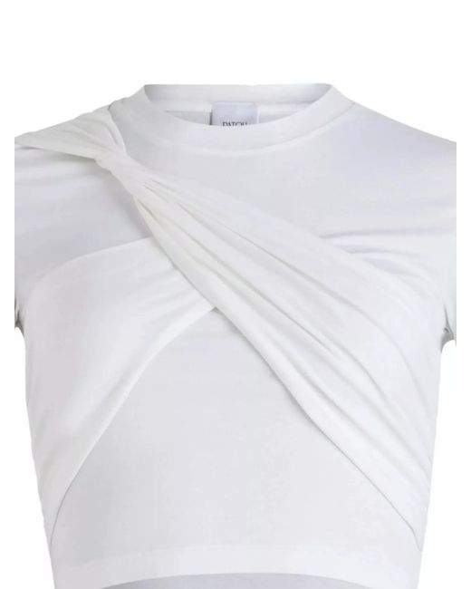 Patou White Draped Cropped Organic Cotton T-Shirt