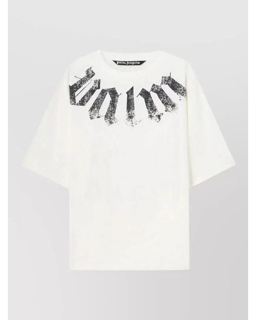 Palm Angels White Logo Cotton T Shirt Relaxed Fit for men