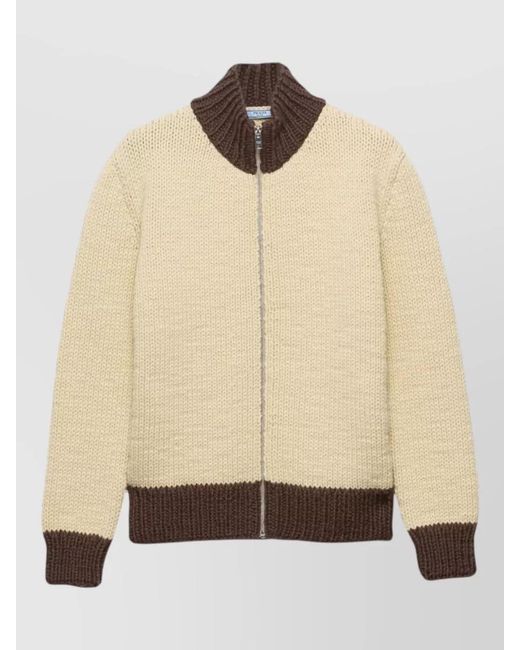 Prada Natural Virgin Wool Oversized Ribbed Mock Turtleneck Cardigan