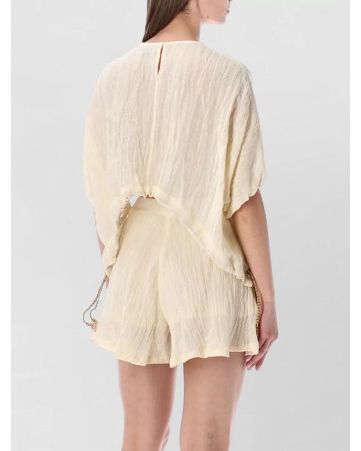 120% Lino Natural Lounge Shirt Elastic Waistband Lightweight Ruffled Hem