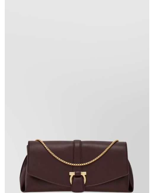 Ferragamo Brown Shoulder Bag With Chain Strap And-Tone Hardware
