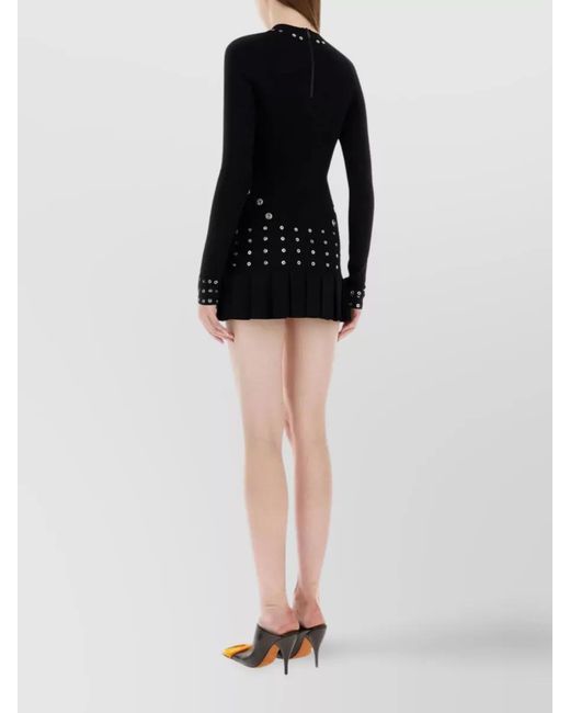 Off-White c/o Virgil Abloh Black Stud-Embellished Pleated Mini Dress
