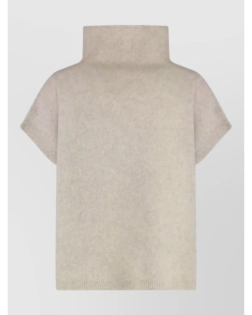 P.A.R.O.S.H. Natural Knit Top Cap Sleeves High Neck Hem