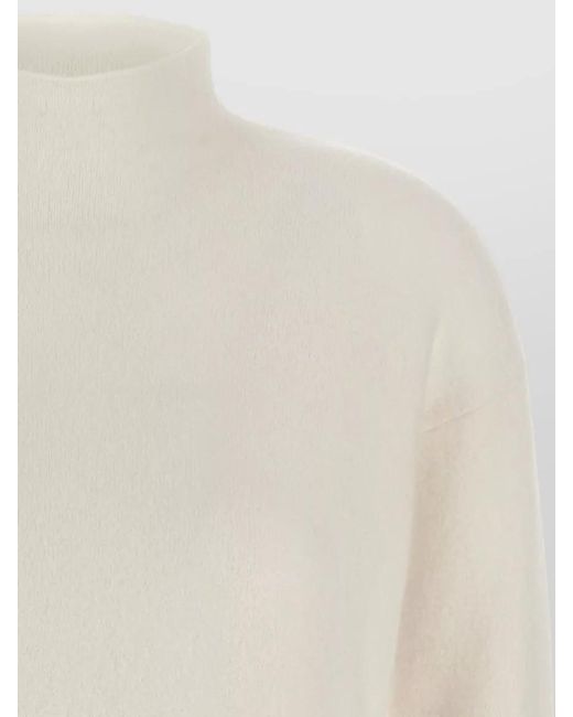 Max Mara White Orlaya Cashmere Knit Mock Neck Sweater