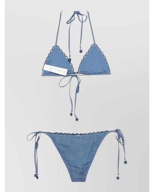 Zimmermann Blue Aster Triangle Bikini Set Embroidered Floral