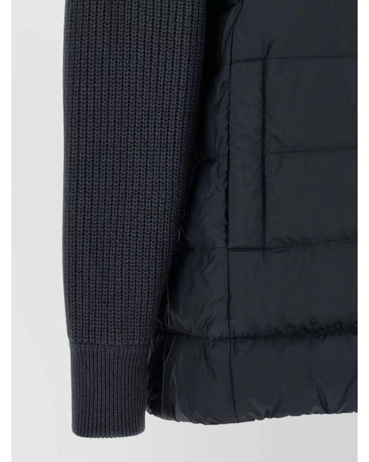 Brunello Cucinelli Blue Hooded Down Jacket Knit Sleeves