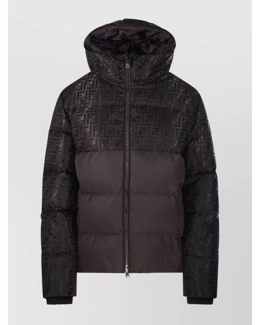 Fendi Black Jacquard Ff Hooded Down Puffer Jacket