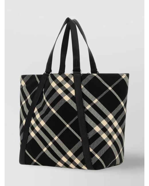 Burberry Black Embroidered Cotton Blend Tote Bag for men