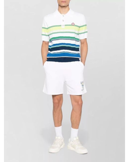 Casablanca Blue Striped Shirt Polo Collar Short Sleeves for men