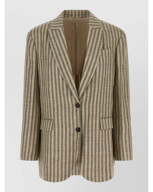 Brunello Cucinelli Natural Relaxed Stripe Blazer Linen Blend