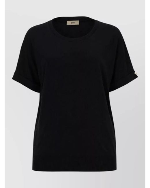Herno Black Short Sleeve Top Round Neck Cuffs