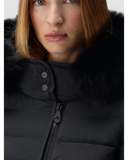 Peuterey Black Long Hooded Jacket Fur Trim Pockets