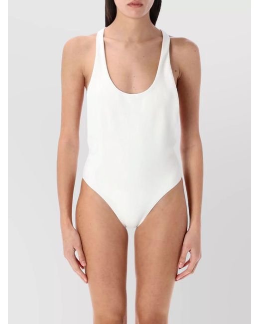 Zimmermann White Back Bow Halter High Leg Swimsuit
