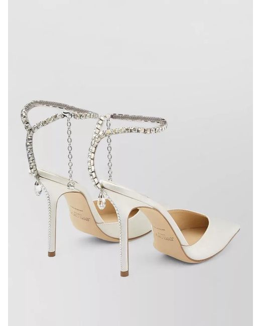 Jimmy Choo Natural Saeda Crystal Chain Satin Pumps 100Mm