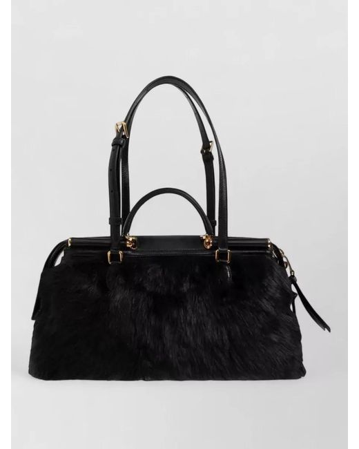Dolce & Gabbana Black Vittoria Tote Bag Top Handle Fur