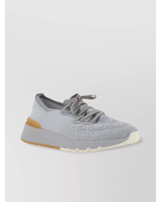 Brunello Cucinelli Gray Cotton Knit Low-Top Sneakers for men
