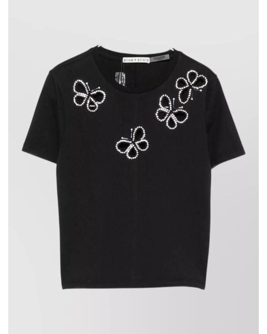Alice + Olivia Black Cindy Butterfly Motif Cropped T Shirt