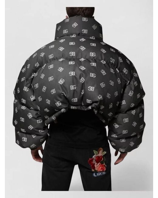 Dolce & Gabbana Black Dg Monogram Full Zip Puffer Jacket for men