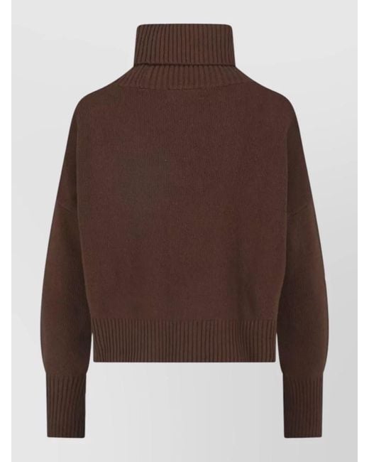 Ma'ry'ya Brown Cropped High Neck Long Sleeve Ribbed Top