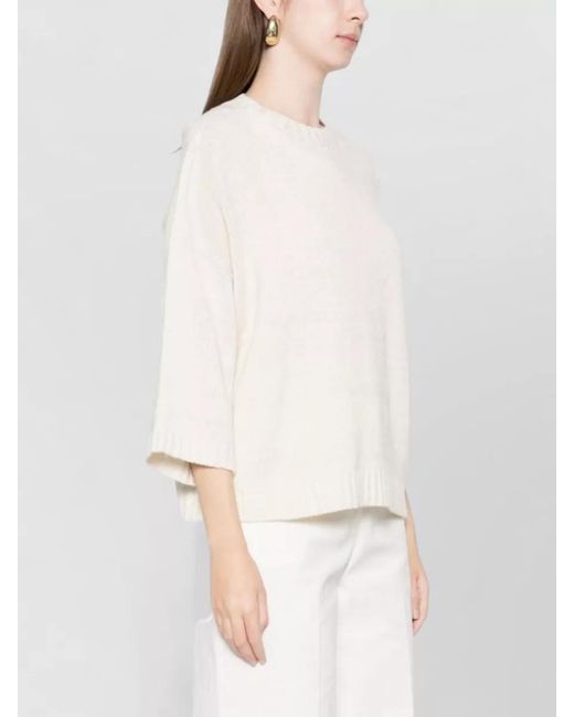 Fabiana Filippi Natural Wool Silk Cashmere Short-Sleeve Ribbed-Hem Sweater