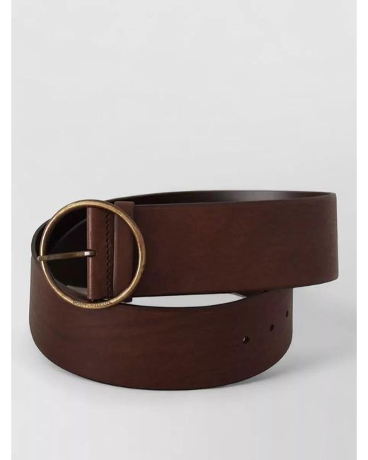 Dolce & Gabbana Brown Leather Wide Waist Logo Round Buckle Belt
