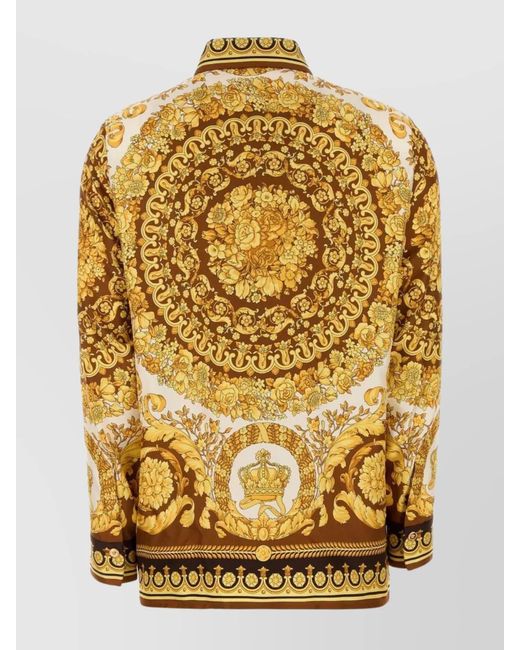 Versace Metallic Silk Printed Long-Sleeve Shirt for men