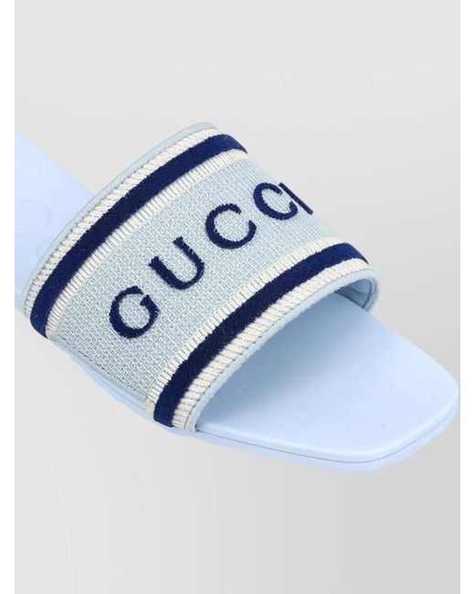 Gucci Blue Logo Slide Sandal Open Toe Flat Sole