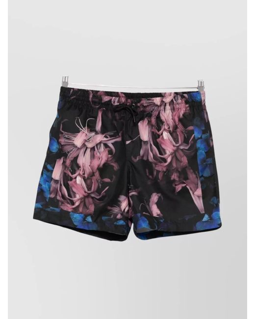Dries Van Noten Blue Floral Print Mid-Length Beachwear With Elastic Waistband for men
