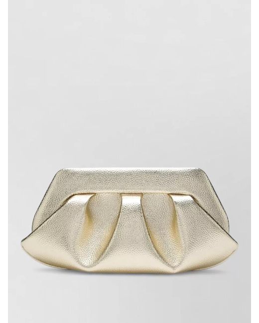 THEMOIRÈ Natural Structured Metallic Pleated Clutch Bag