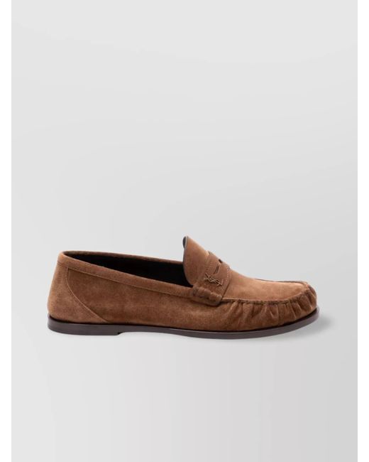 Saint Laurent Brown Suede Penny Strap Loafers Round Toe for men