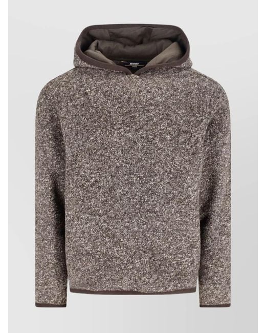 K-Way Gray Hooded Long Sleeve Textured Knit Sweater for men