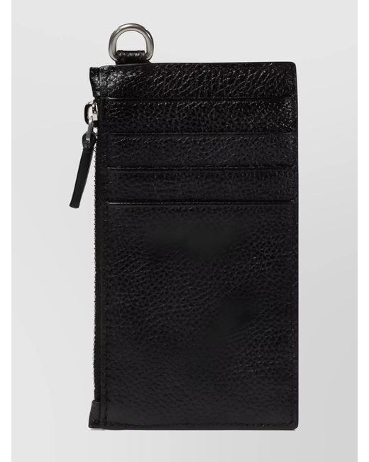 Balenciaga Black Leather Logo Print Keychain Wallet for men
