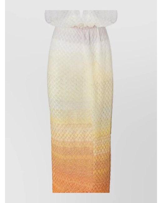 Missoni Natural Sleeveless Ombre Sheer Maxi V Neck Jumpsuit