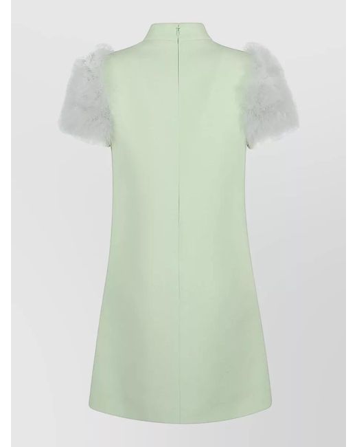 Valentino Green Feather-Trim Wool And Silk Mini Dress