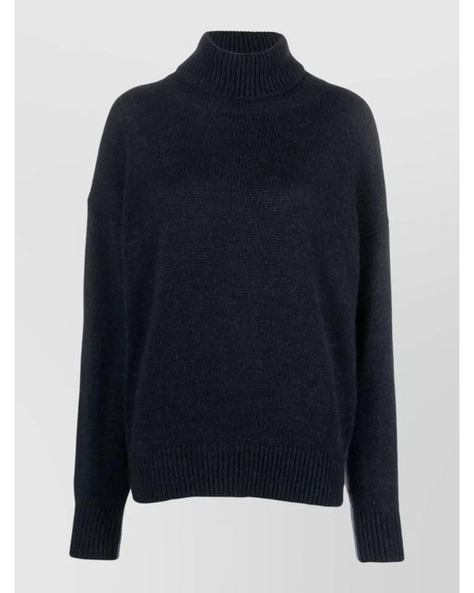 Alysi Blue Mohair Wool Turtleneck Color Block Jumper
