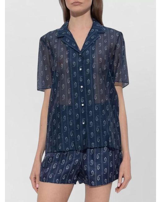 Tory Burch Blue Cotton Silk Blend Shirt Short Sleeves