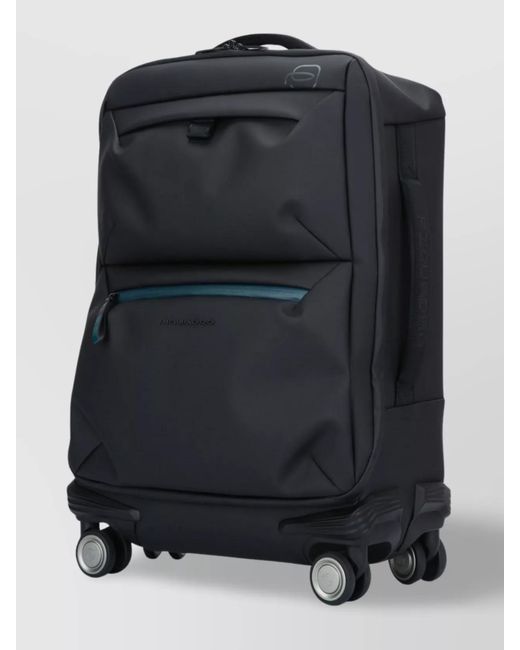 Piquadro Black Slim Cabin Luggage 4 Wheels Recycled Fabric