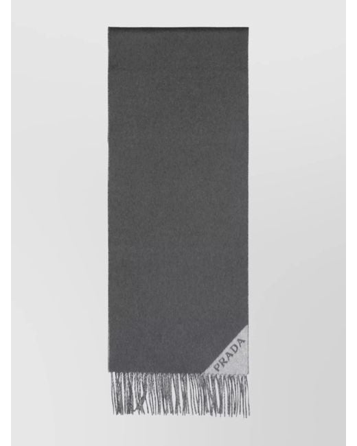 Prada Gray Cashmere Fringed Scarf for men