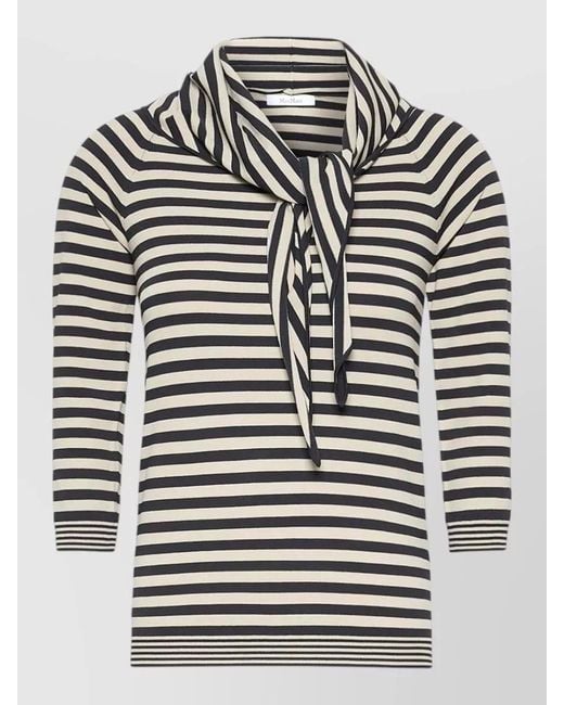 Max Mara Gray Knit Top Sleeveless Striped Scarf Detail