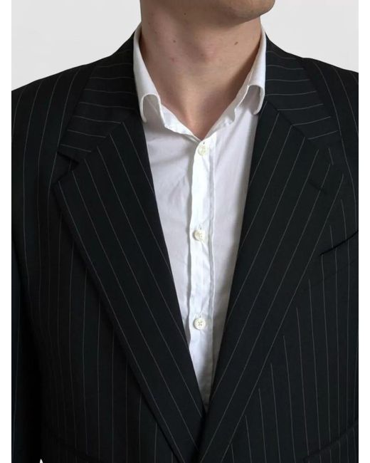 Dolce & Gabbana Blue Striped Slim-Fit Single-Breasted Blazer for men