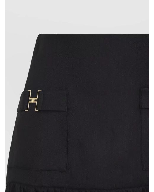 Elisabetta Franchi Black Linen Mini Skirt High Fitted Waist