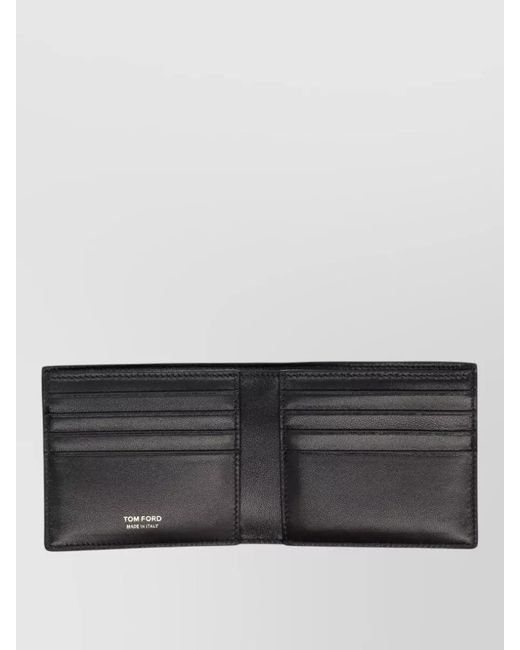 Tom Ford Black Leather Croc Embossed Bi Fold Wallet for men