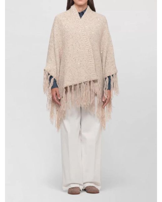 Peserico Natural Lurex Knit Cape Open Front Fringe for men
