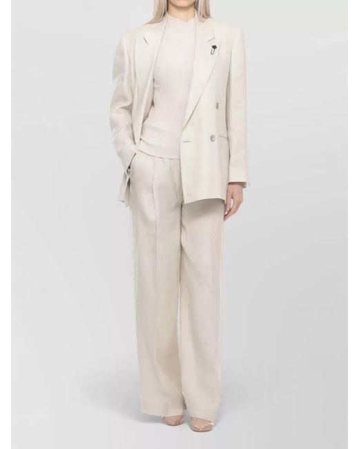 Lardini Natural Linen Double Breasted Blazer Peak Lapel