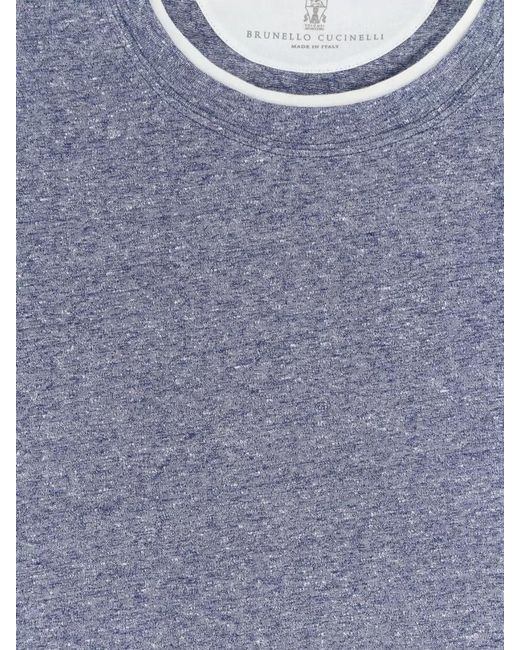 Brunello Cucinelli Blue Linen Blend Regular Fit T-Shirt for men