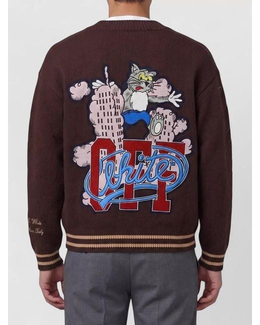 Off-White c/o Virgil Abloh Brown Cat Varsity Knit Cardigan V Neck for men