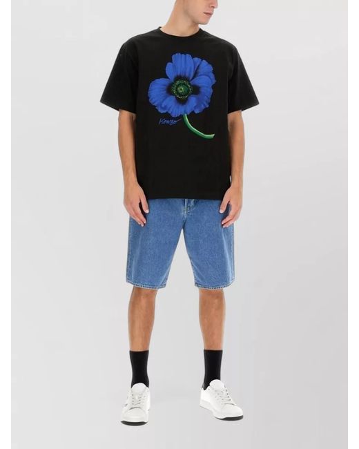 KENZO Blue Denim Bermuda Shorts Himawari Belt Loops for men