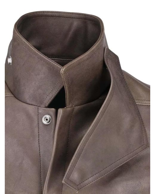 Rick Owens Gray Leather Coat for men