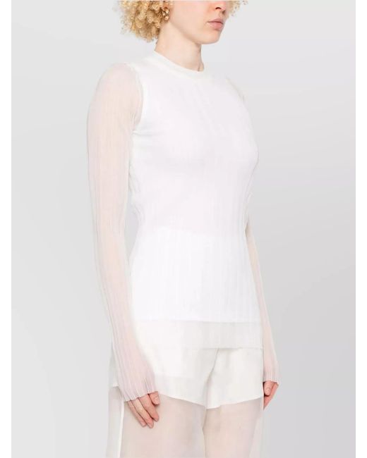 Sportmax White Sheer Organza Crewneck Blouse